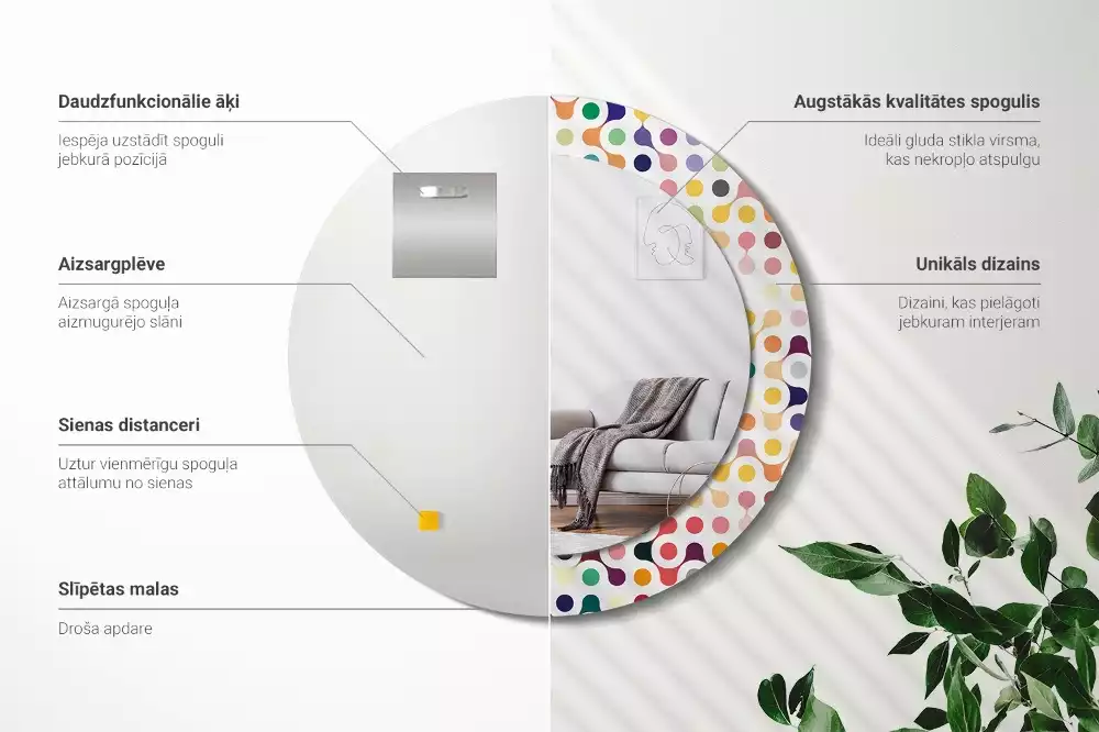 Miroir rond avec décoration Pois pop art