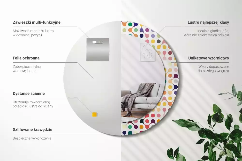 Miroir rond avec décoration Pois pop art