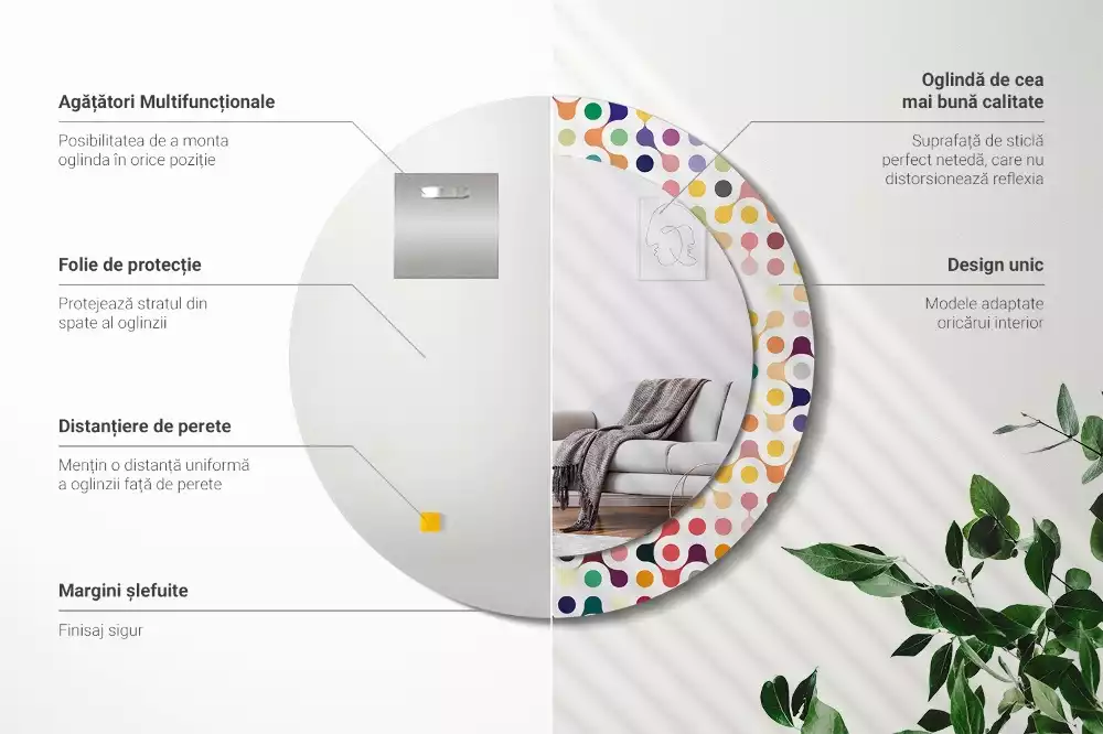 Miroir rond avec décoration Pois pop art