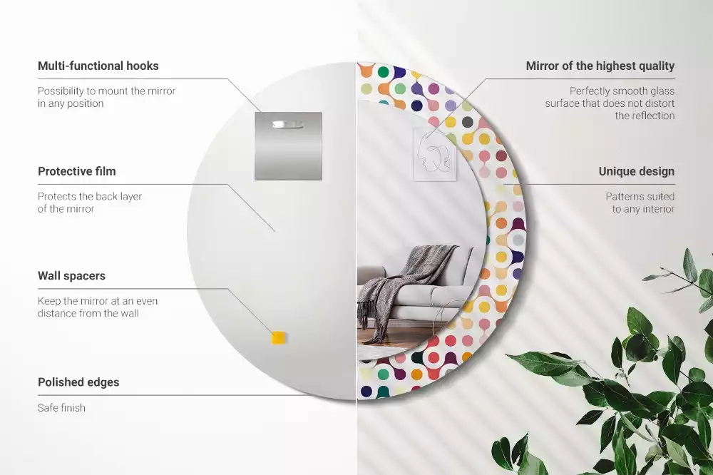 Miroir rond avec décoration Pois pop art