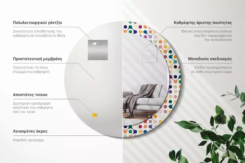 Miroir rond avec décoration Pois pop art