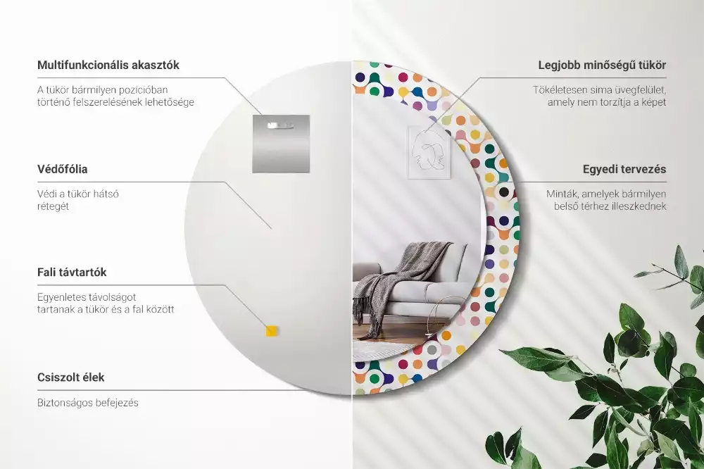 Miroir rond avec décoration Pois pop art