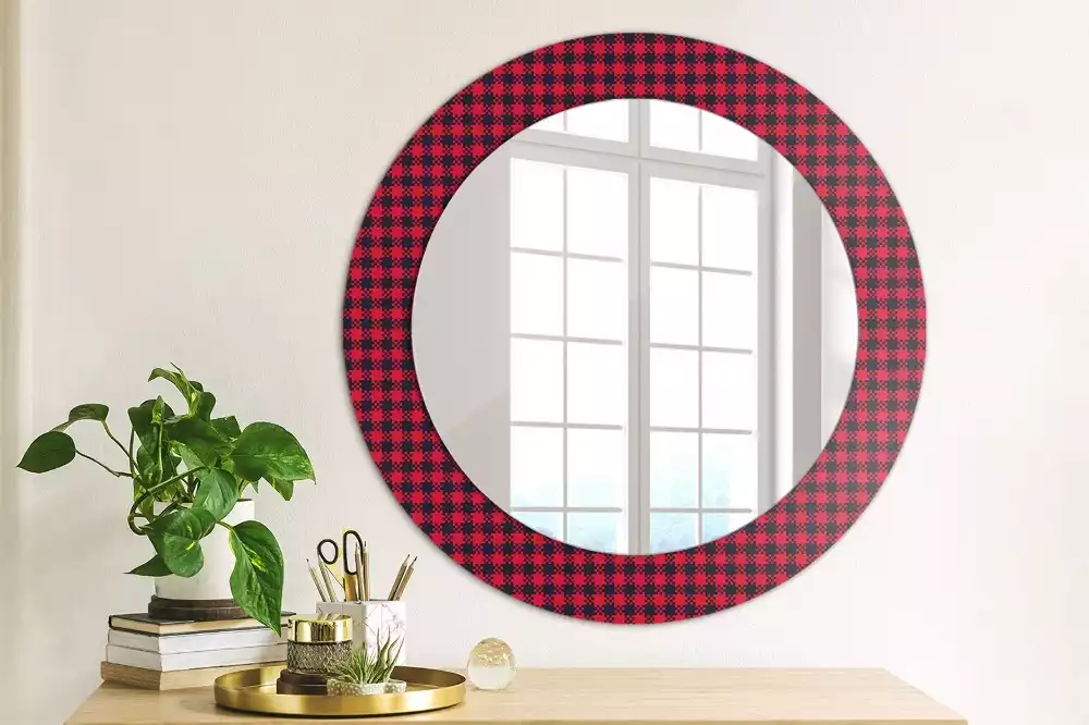 Miroir rond cadre avec impression Carreaux rouges