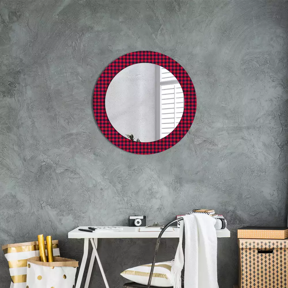 Miroir rond cadre avec impression Carreaux rouges