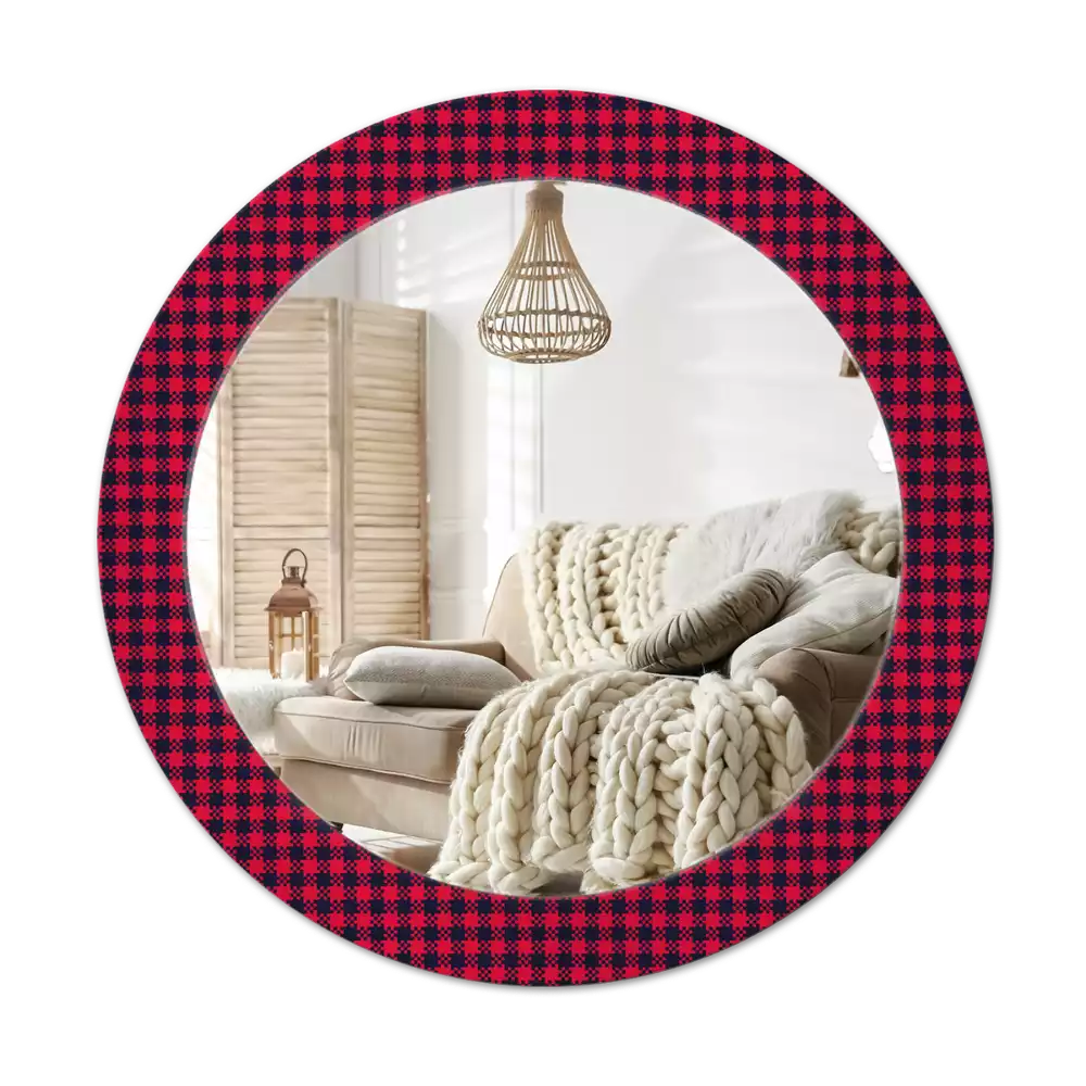 Miroir rond cadre avec impression Carreaux rouges