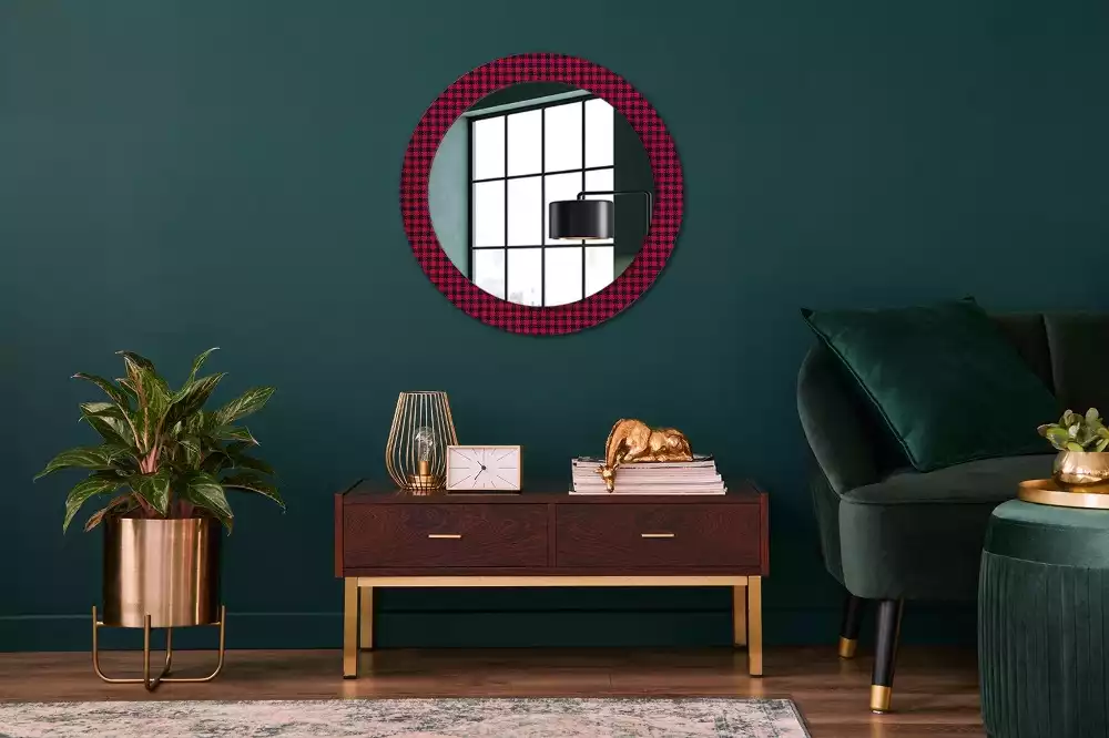 Miroir rond cadre avec impression Carreaux rouges