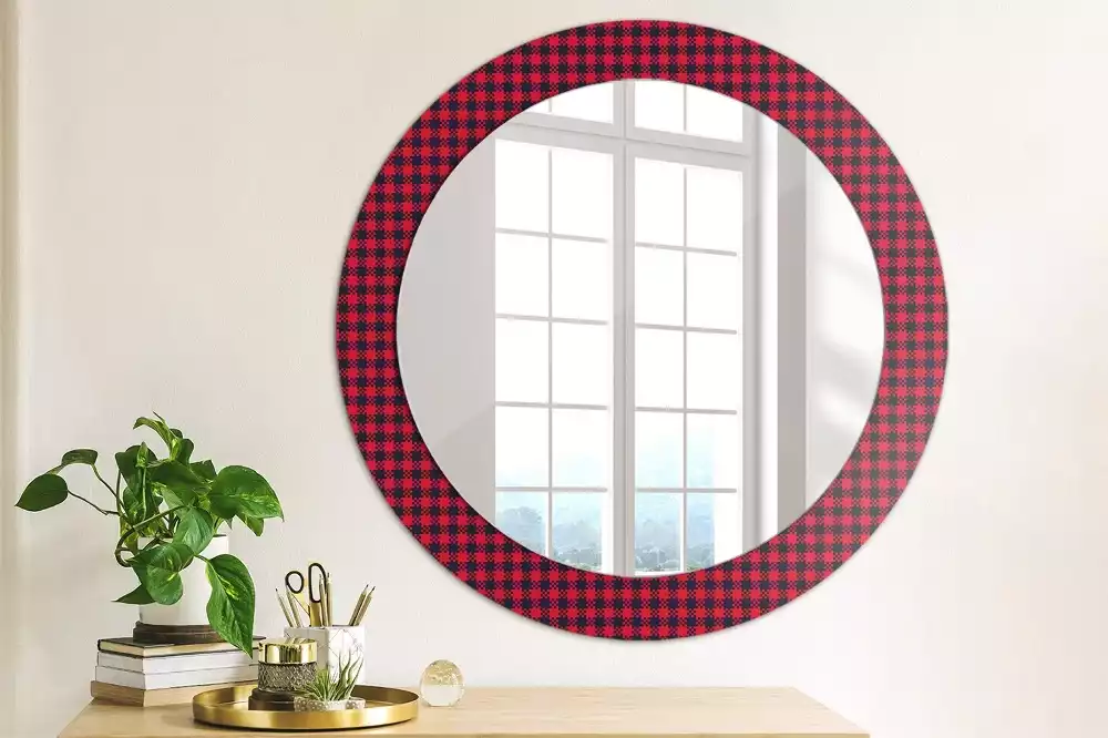 Miroir rond cadre avec impression Carreaux rouges