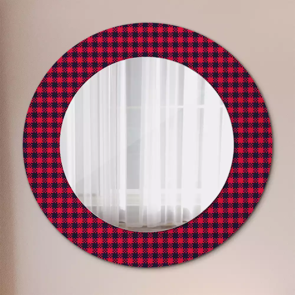 Miroir rond cadre avec impression Carreaux rouges