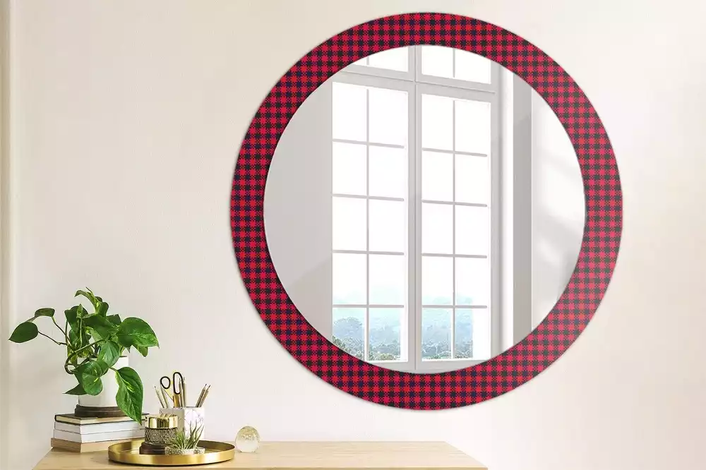 Miroir rond cadre avec impression Carreaux rouges