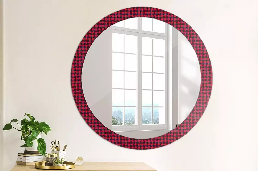 Miroir rond cadre avec impression Carreaux rouges