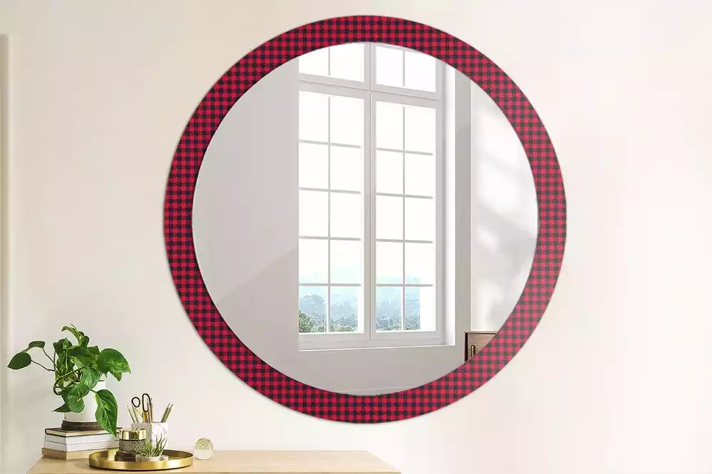 Miroir rond cadre avec impression Carreaux rouges