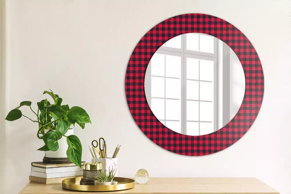 Miroir rond cadre avec impression Carreaux rouges