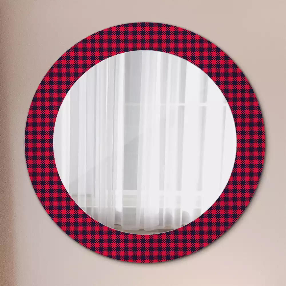 Miroir rond cadre avec impression Carreaux rouges