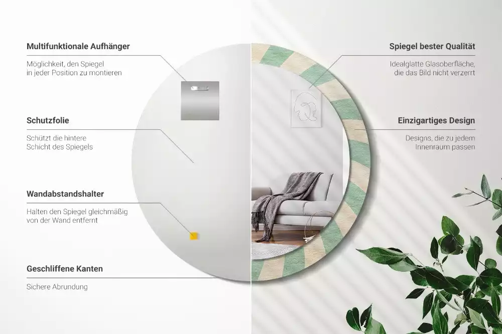 Miroir rond imprimé Motif pastel rétro