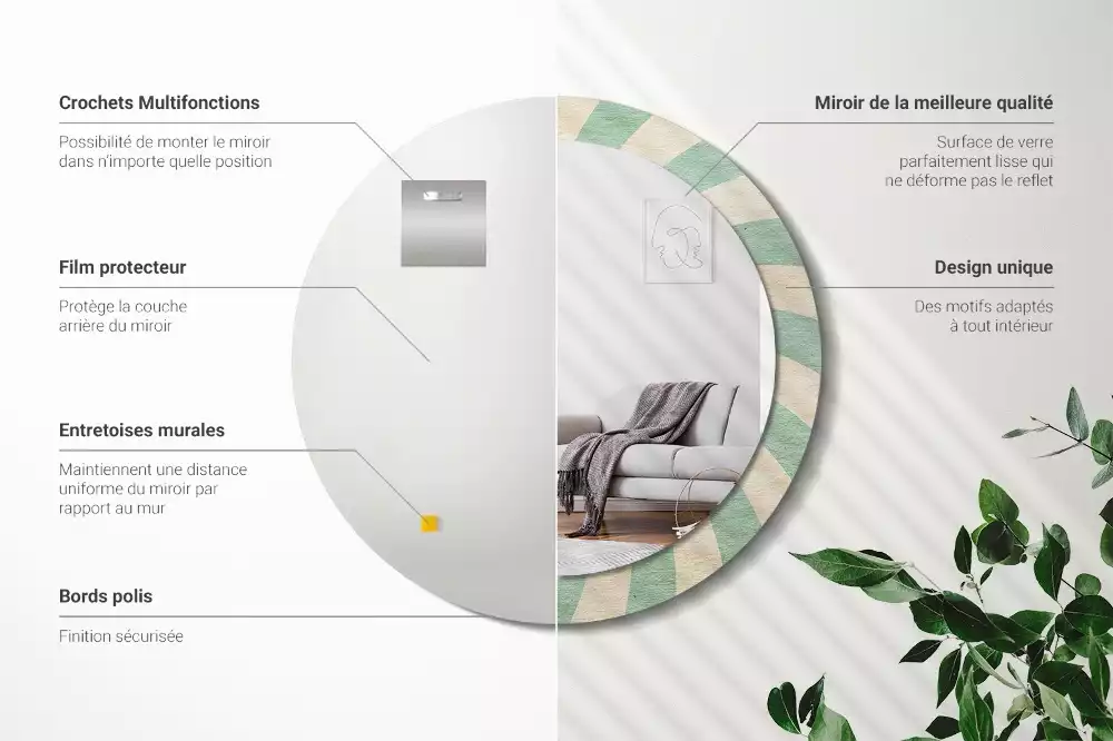 Miroir rond imprimé Motif pastel rétro