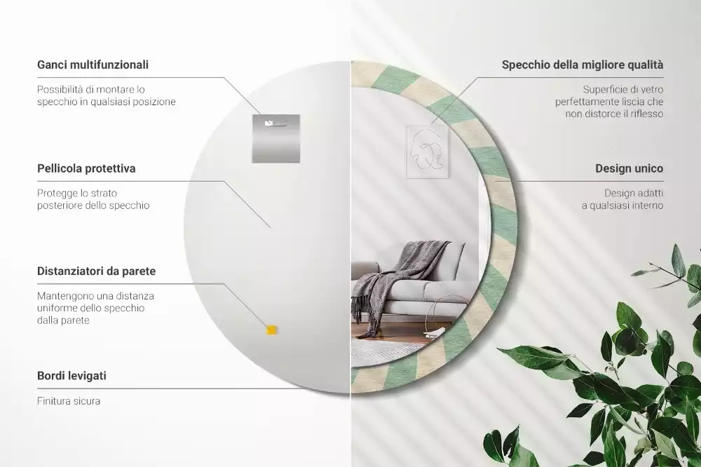 Miroir rond imprimé Motif pastel rétro