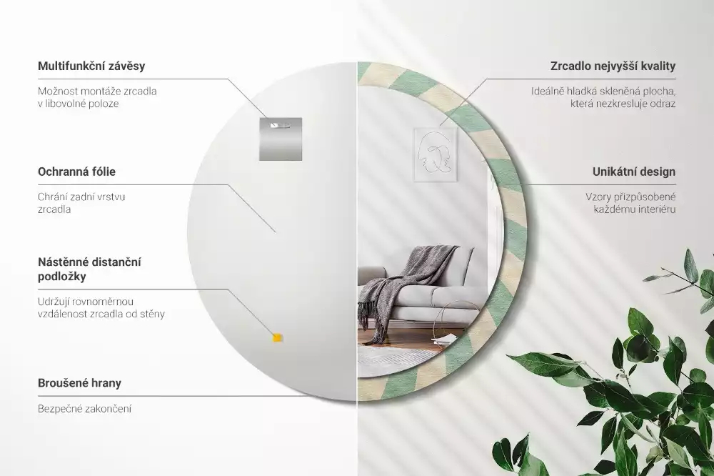 Miroir rond imprimé Motif pastel rétro