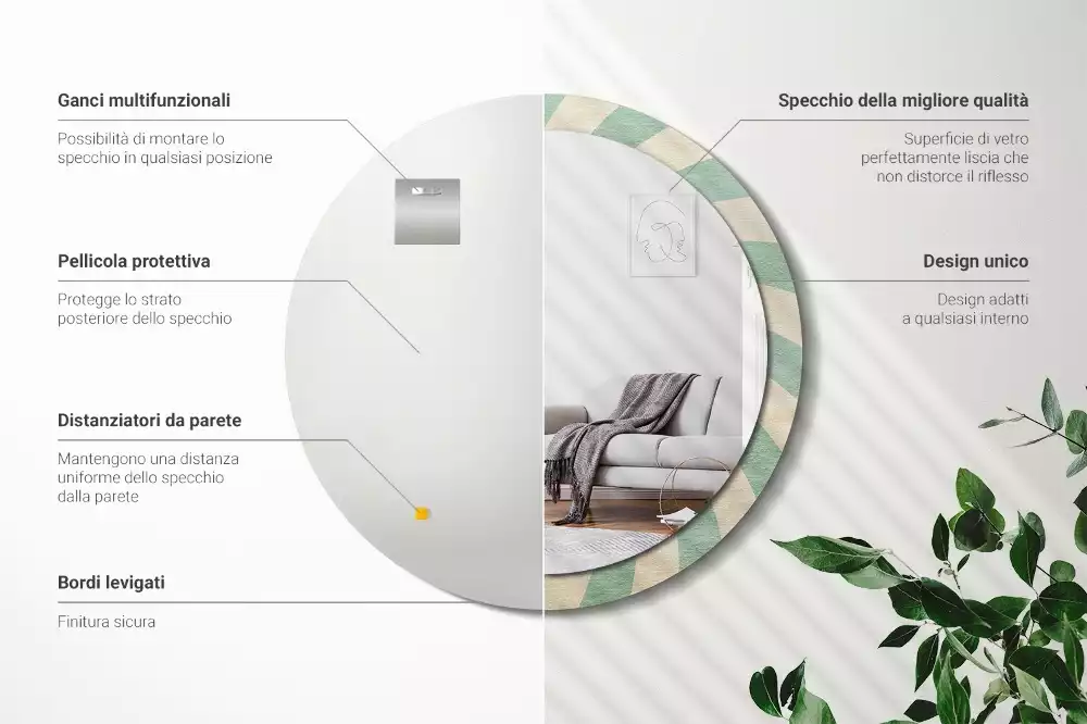 Miroir rond imprimé Motif pastel rétro