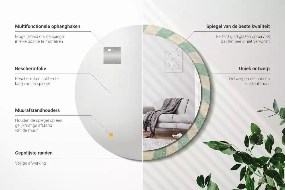 Miroir rond imprimé Motif pastel rétro