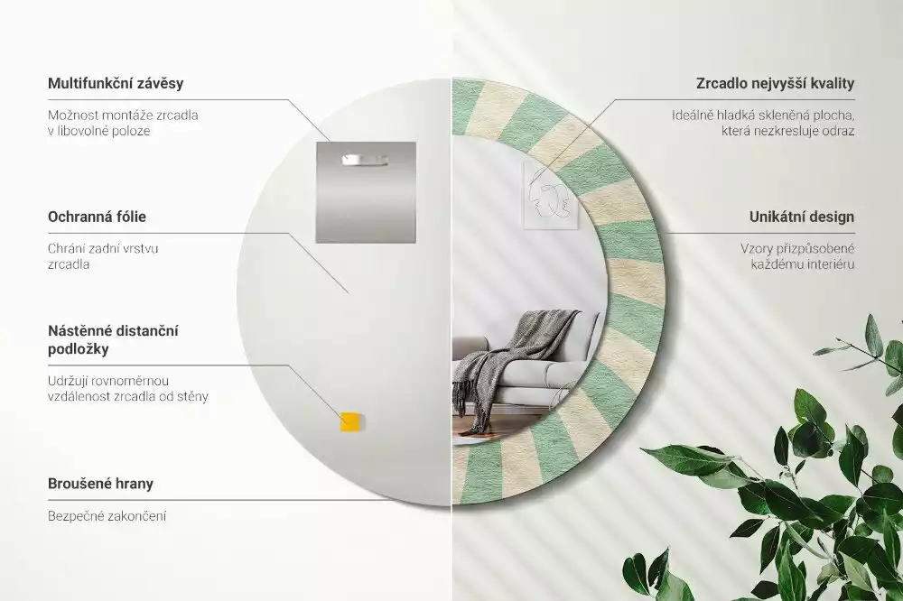 Miroir rond imprimé Motif pastel rétro