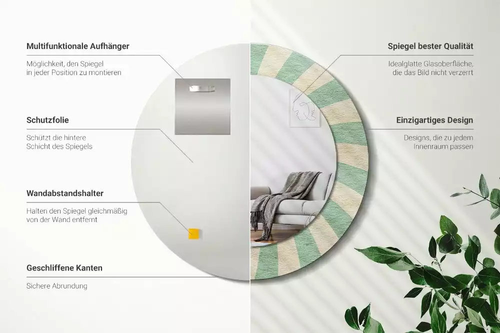 Miroir rond imprimé Motif pastel rétro