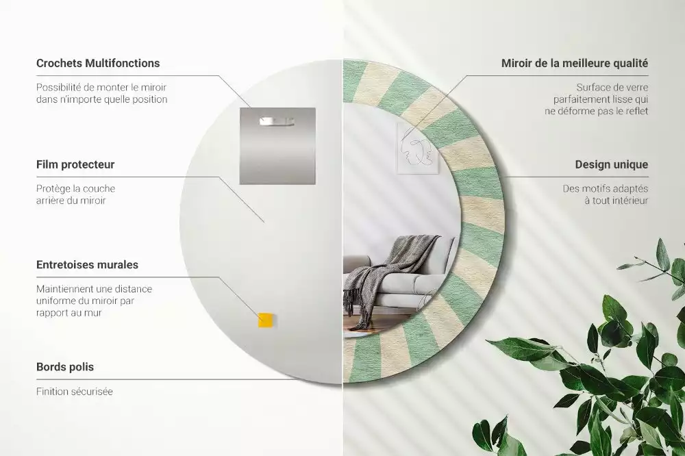 Miroir rond imprimé Motif pastel rétro