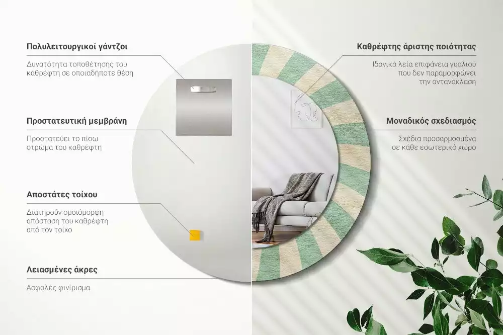 Miroir rond imprimé Motif pastel rétro