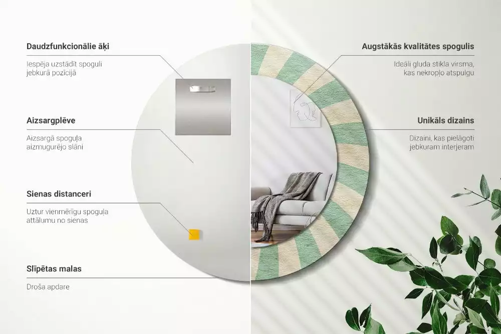 Miroir rond imprimé Motif pastel rétro