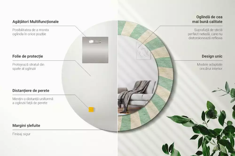 Miroir rond imprimé Motif pastel rétro