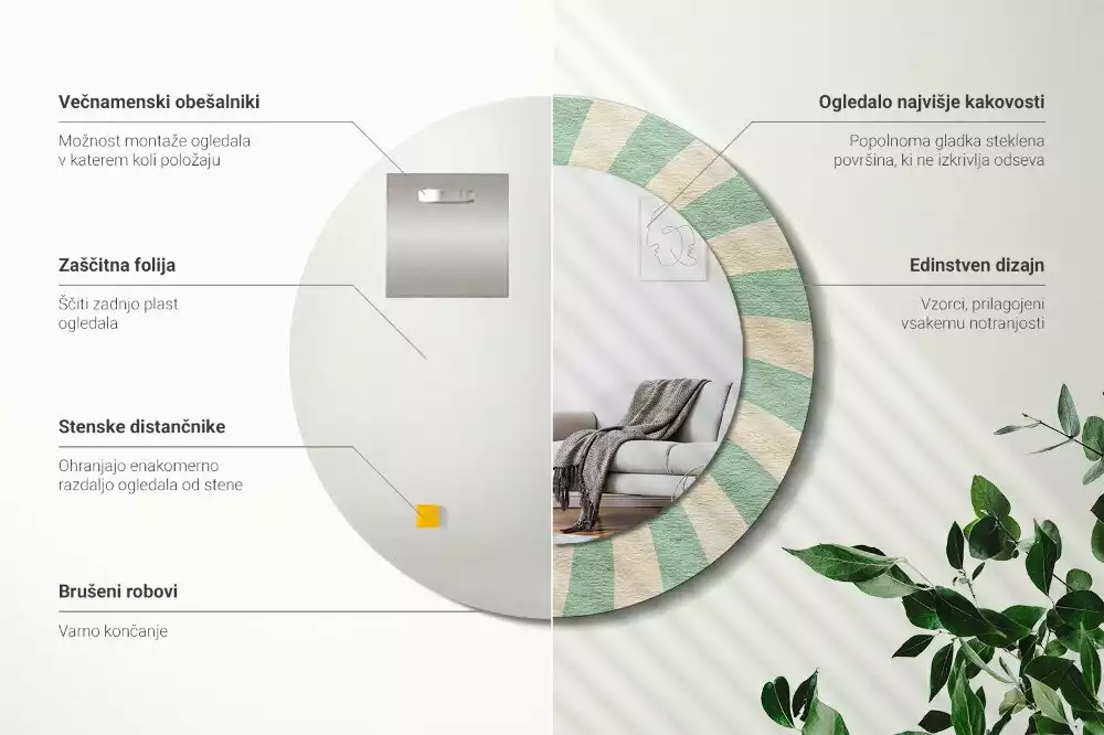 Miroir rond imprimé Motif pastel rétro