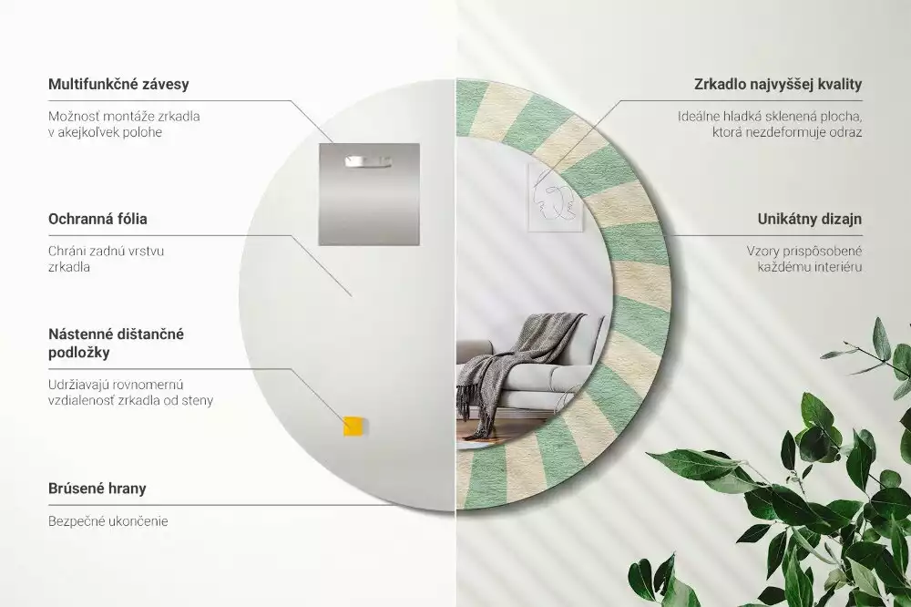 Miroir rond imprimé Motif pastel rétro