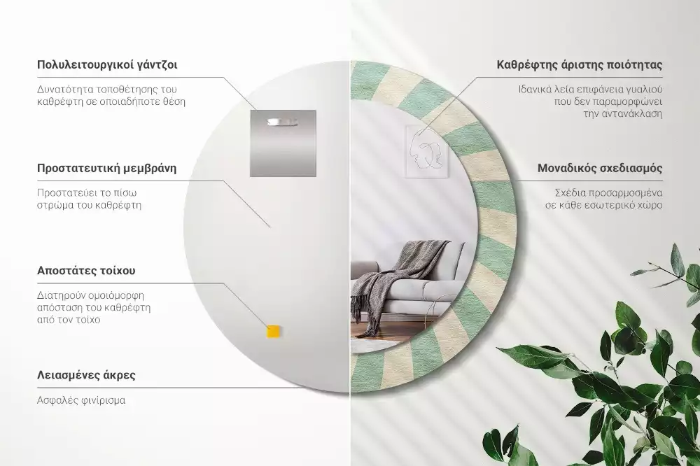 Miroir rond imprimé Motif pastel rétro