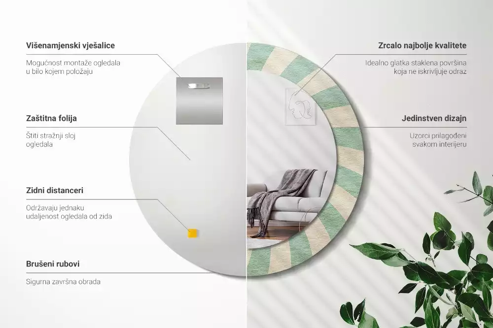 Miroir rond imprimé Motif pastel rétro