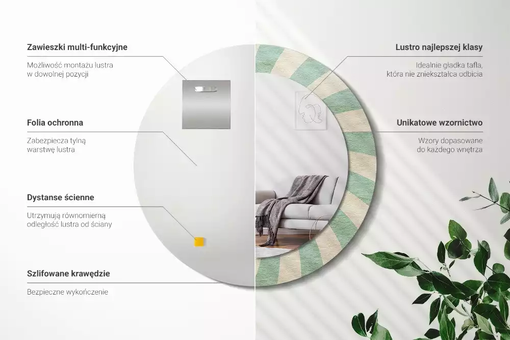 Miroir rond imprimé Motif pastel rétro