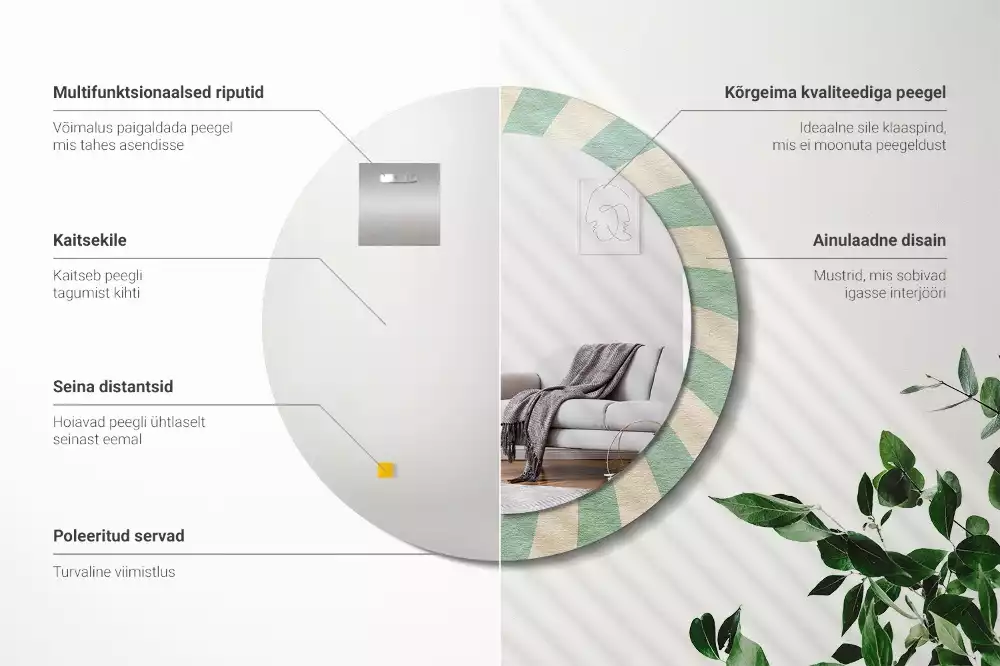 Miroir rond imprimé Motif pastel rétro