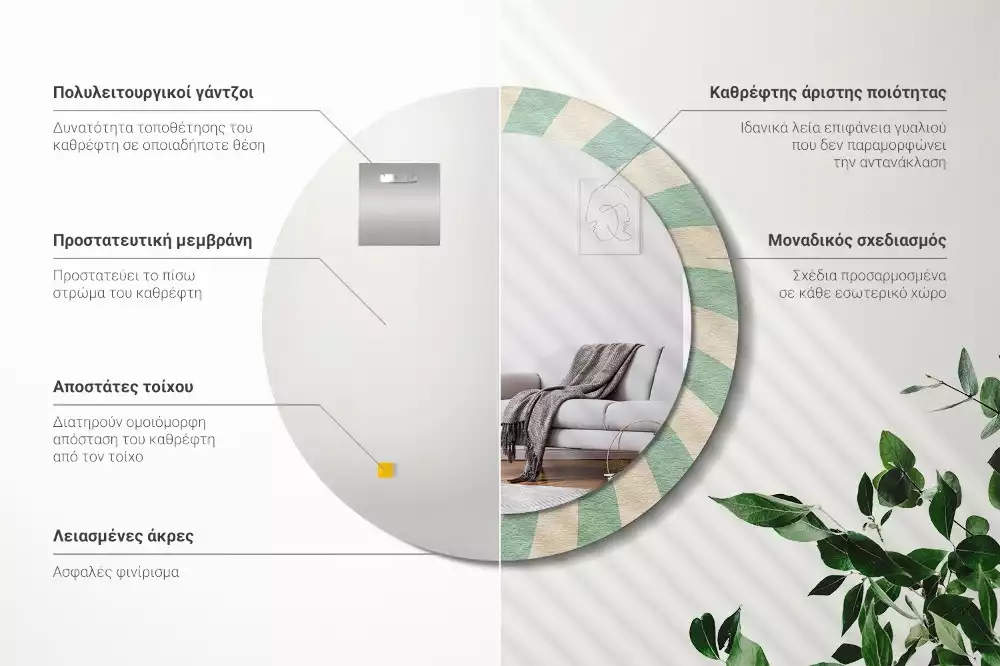 Miroir rond imprimé Motif pastel rétro