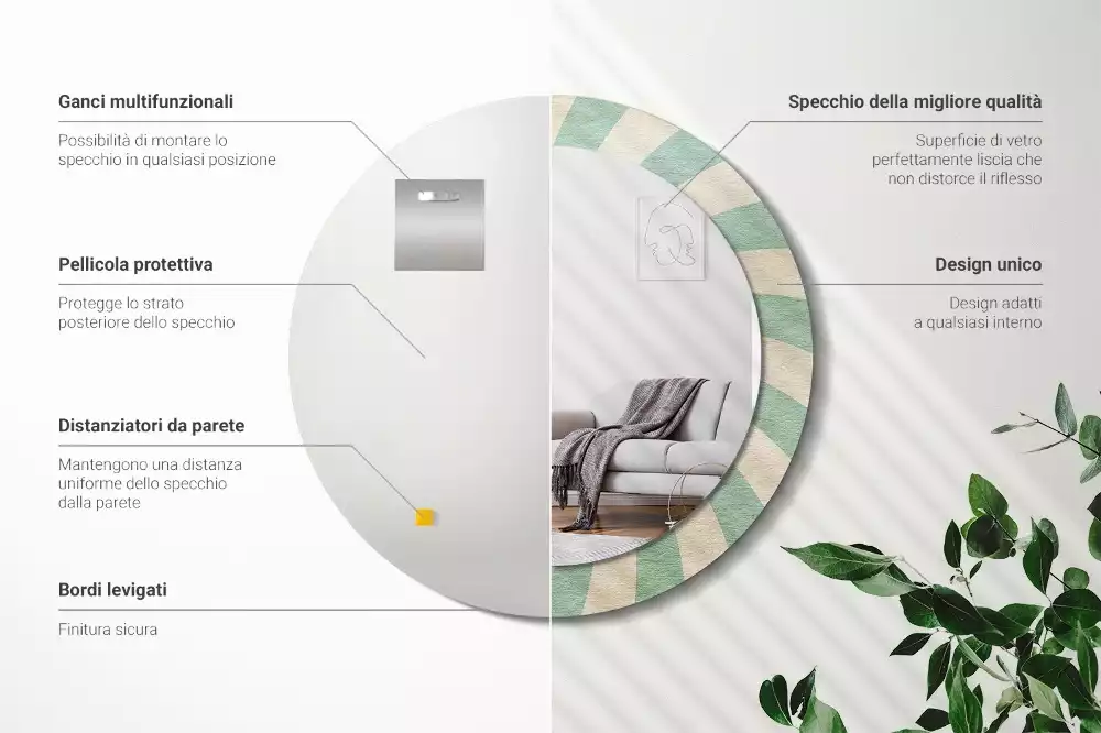 Miroir rond imprimé Motif pastel rétro