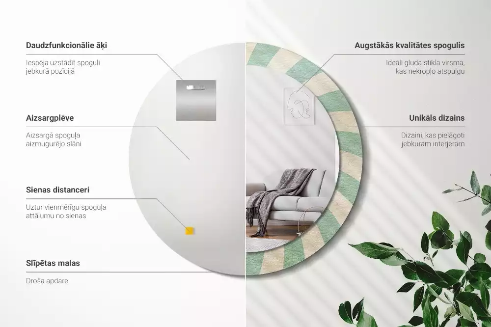 Miroir rond imprimé Motif pastel rétro