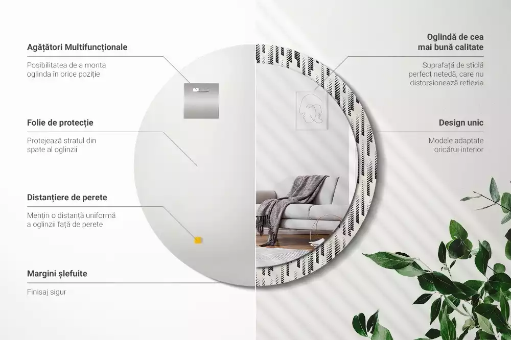 Miroir rond avec décoration Motif rayé