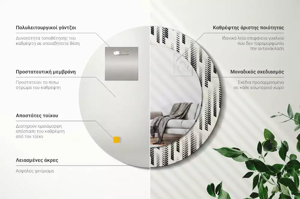 Miroir rond avec décoration Motif rayé