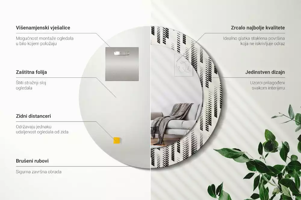Miroir rond avec décoration Motif rayé