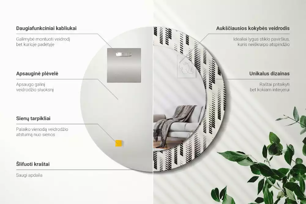 Miroir rond avec décoration Motif rayé