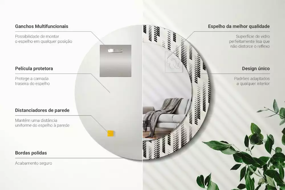 Miroir rond avec décoration Motif rayé