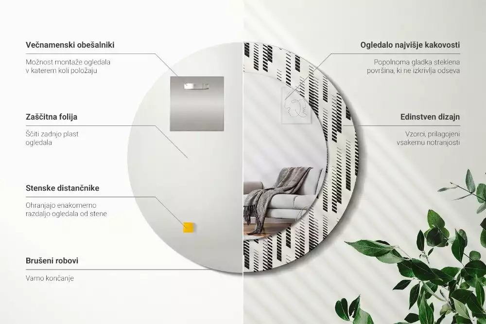 Miroir rond avec décoration Motif rayé
