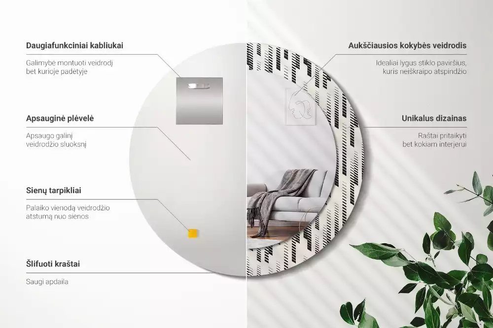 Miroir rond avec décoration Motif rayé