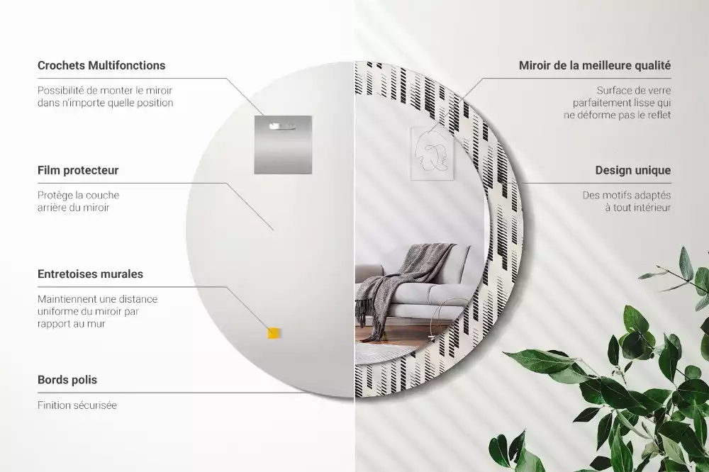 Miroir rond avec décoration Motif rayé