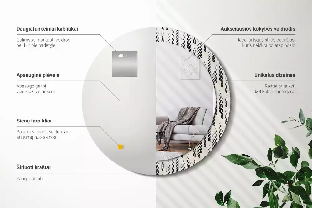 Miroir rond avec décoration Motif rayé