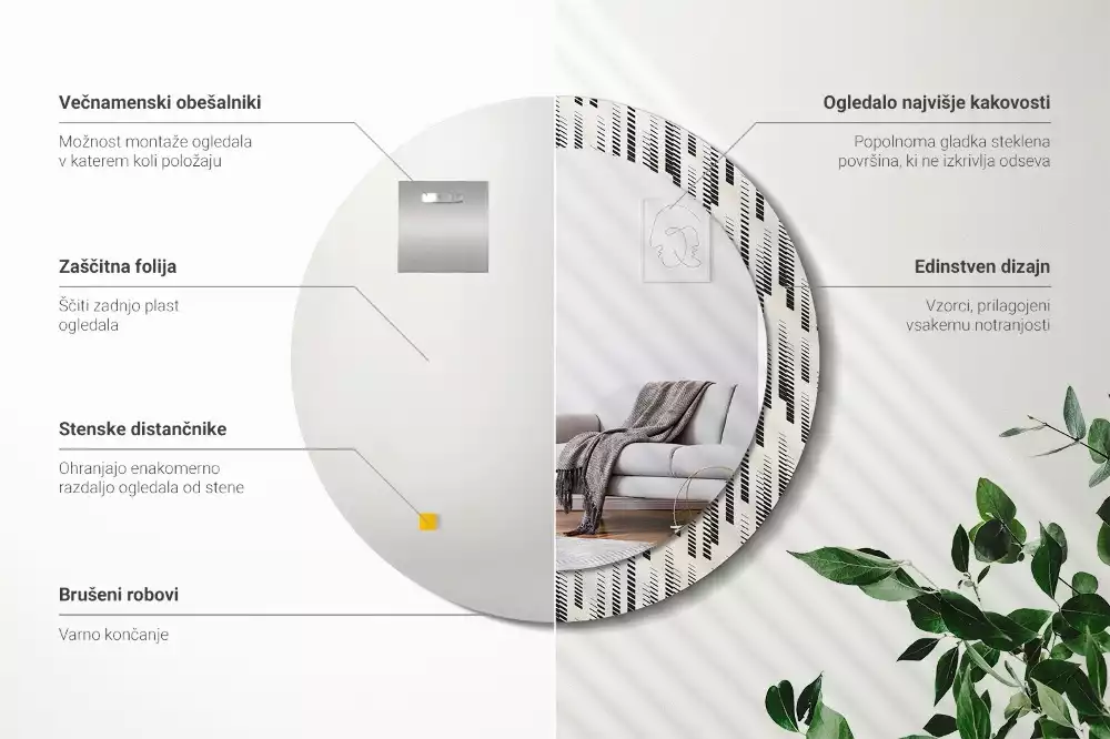 Miroir rond avec décoration Motif rayé