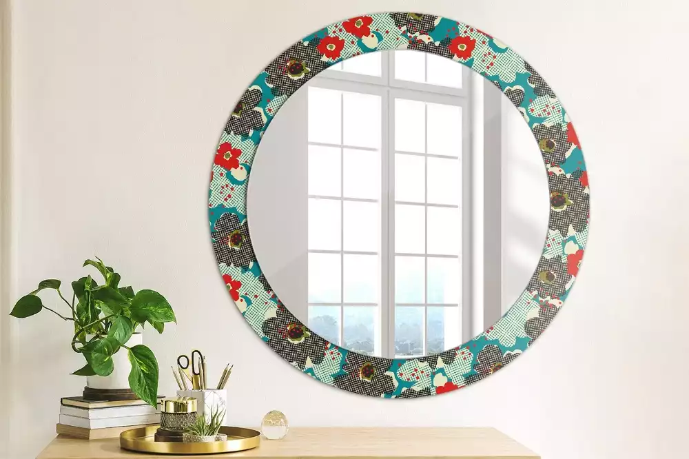 Miroir rond avec décoration Motif floral rétro