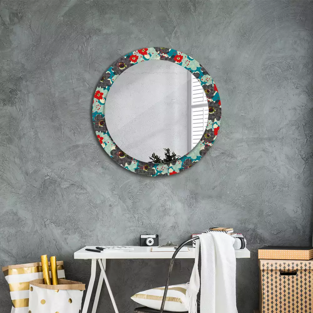 Miroir rond avec décoration Motif floral rétro